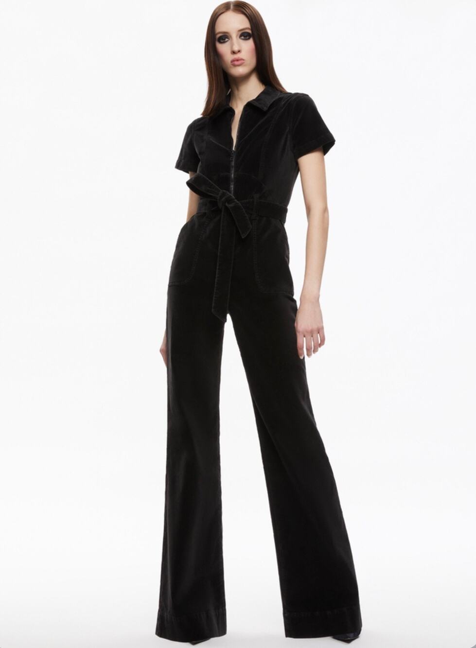 Alice + Olivia Black Velvet Wide Leg Jumpsuit – Size XS